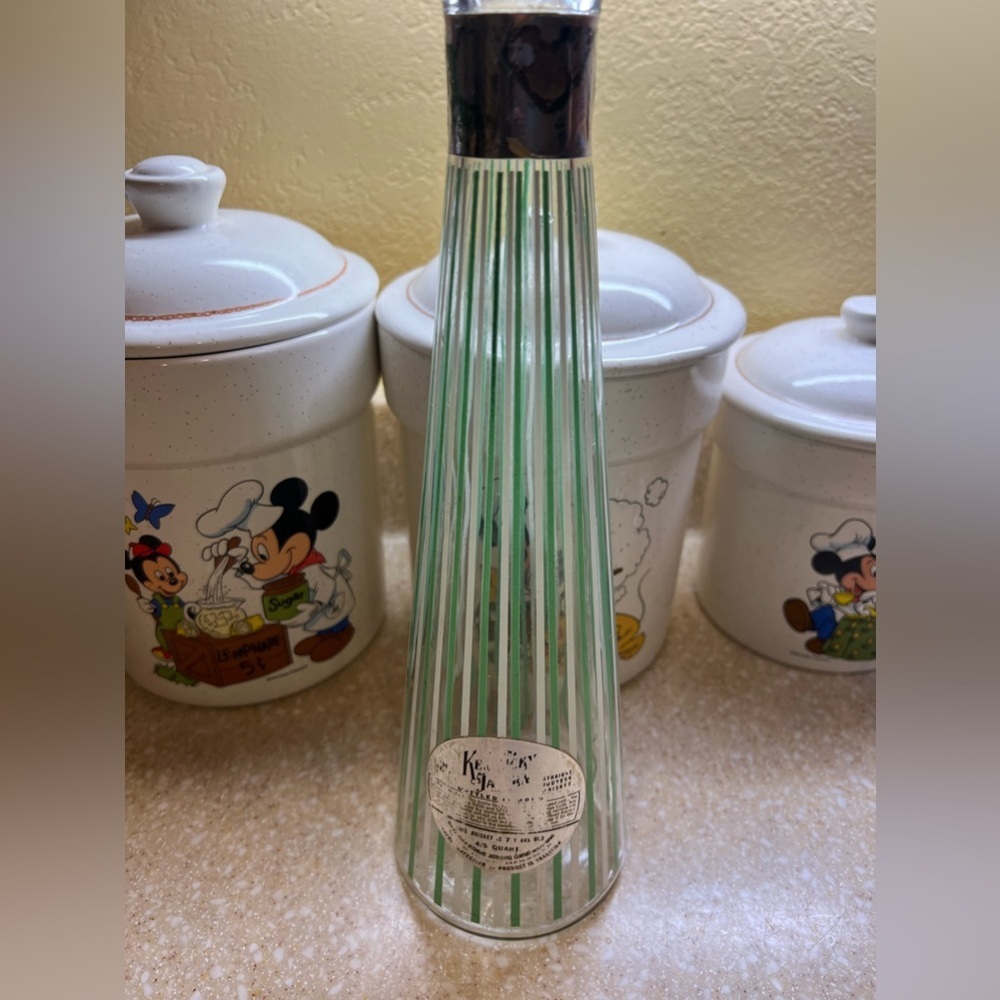 MCM Vintage Old Kentucky Whiskey Clear, Green & White Stripped Decanter Craft